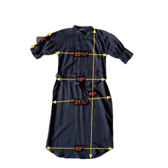 ❤️ A PIECE APART YERBA SANTA DRESS BLACK LINEN PUFF SLEEVES BOHEMIAN HIGH NECK - Picture 3 of 16